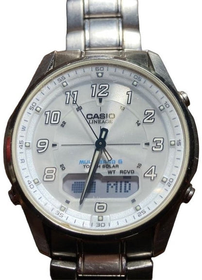 CASIO LINEAGE LCW-M100 Tough Solar Radio Wave Mens Watch Silver Steel 38mm