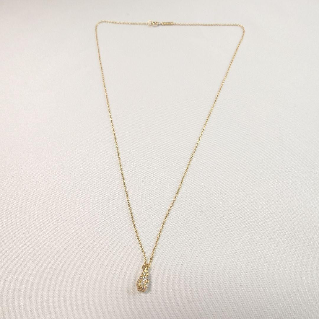 Tiffany & Co K18YG Yellow Gold Pave Diamond Teardrop Necklace Pendant 40cm 15.7"