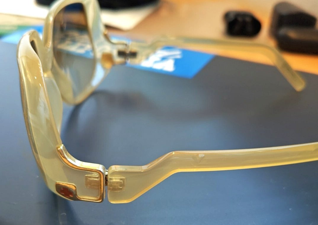 SPY Optic Corniche Sunglasses Square Clear Cream Gold Frame Gray Lens VTG Y2K