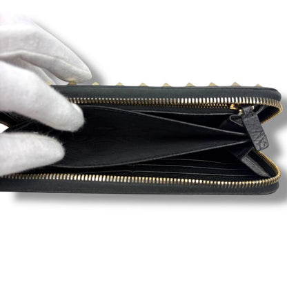Valentino Garavani Auth Rockstud Long Zip Around Wallet Black 19x10 cm 7.5x3.9"