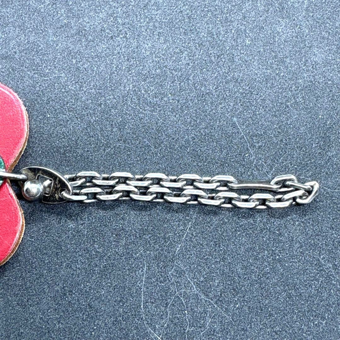 HERMES Fruits Apple Bag Charm Keyring Red Green Leather Silver HW 18.5cm 7.3in