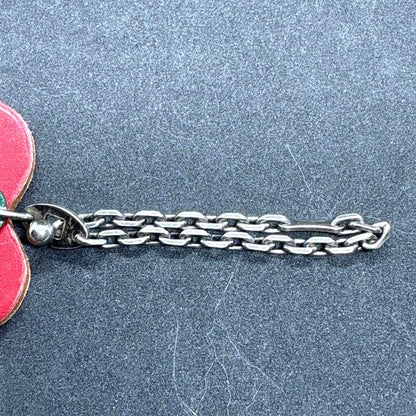 HERMES Fruits Apple Bag Charm Keyring Red Green Leather Silver HW 18.5cm 7.3in
