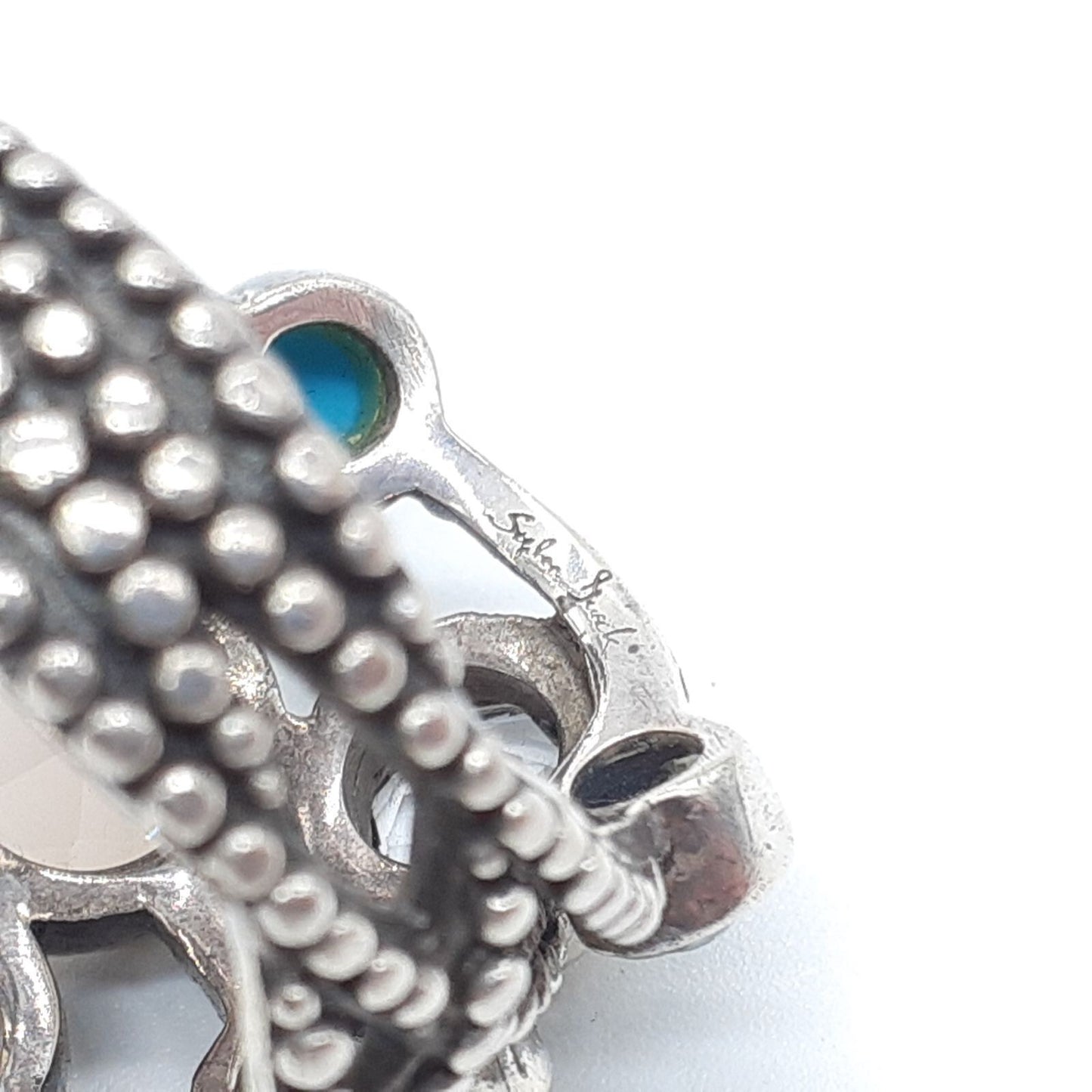 Stephen Dweck Sterling Silver Rose Quartz Turquoise Ring Size US 6.5 Used Women