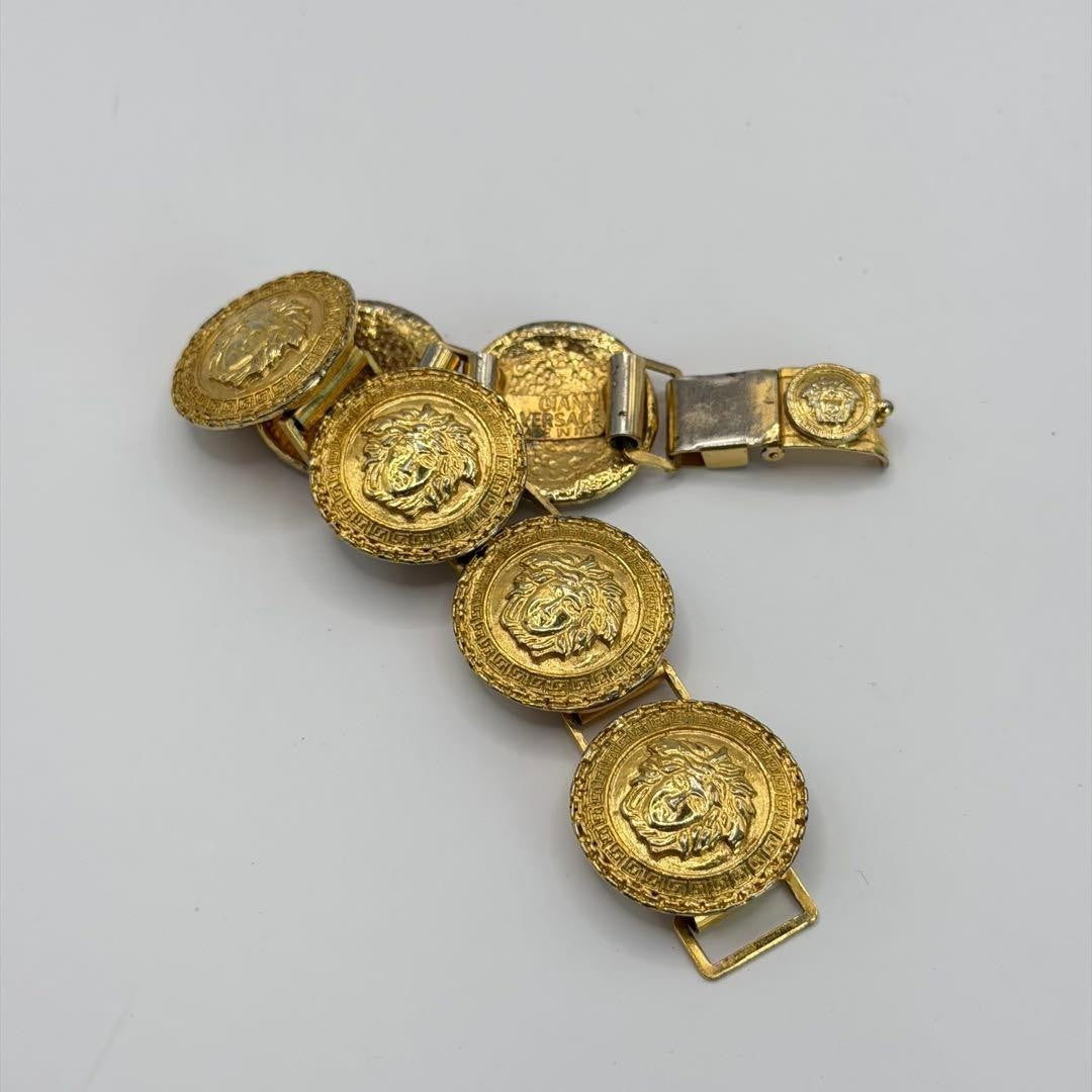 Authentic Gianni Versace Coin Medusa Gold Tone Bracelet Bangle 6 Link L18 cm 7in