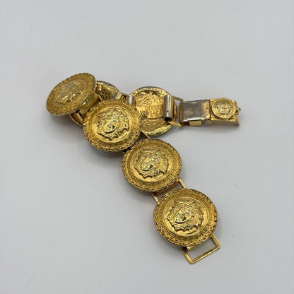 Authentic Gianni Versace Coin Medusa Gold Tone Bracelet Bangle 6 Link L18 cm 7in