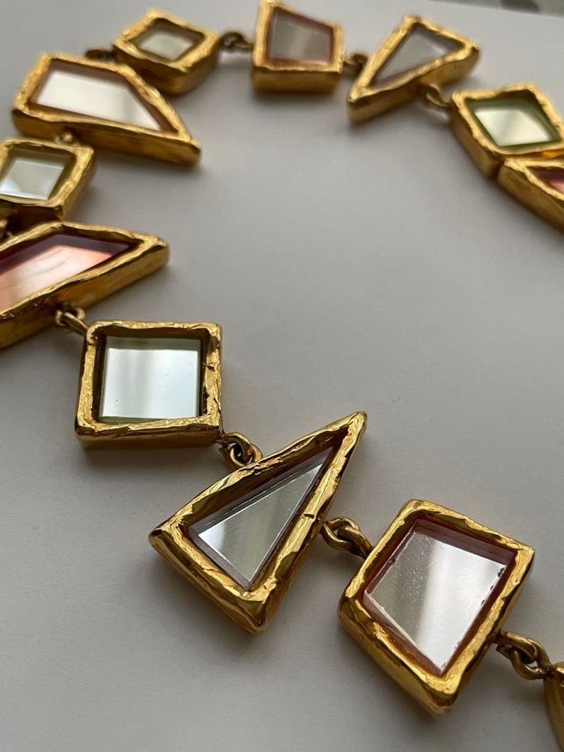 Christian Lacroix Atelier Sale Vtg Cubist Mirror Glass Collar Necklace Unsigned