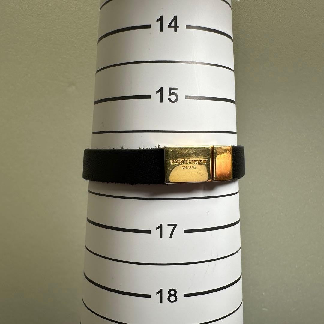 SAINT LAURENT Cassandra Gold Tone Black Leather Bracelet L 16cm 6.3in