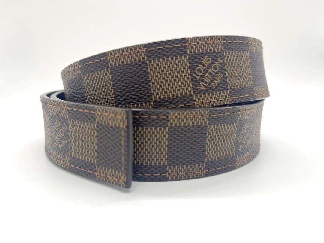 LOUIS VUITTON Damier Ceinture Brown Leather 5 Holes Belt Women Size 80 32