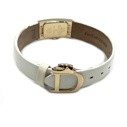 Vintage Christian Dior D102-150 Quartz Wristwatch Gold Plated White Leather Band