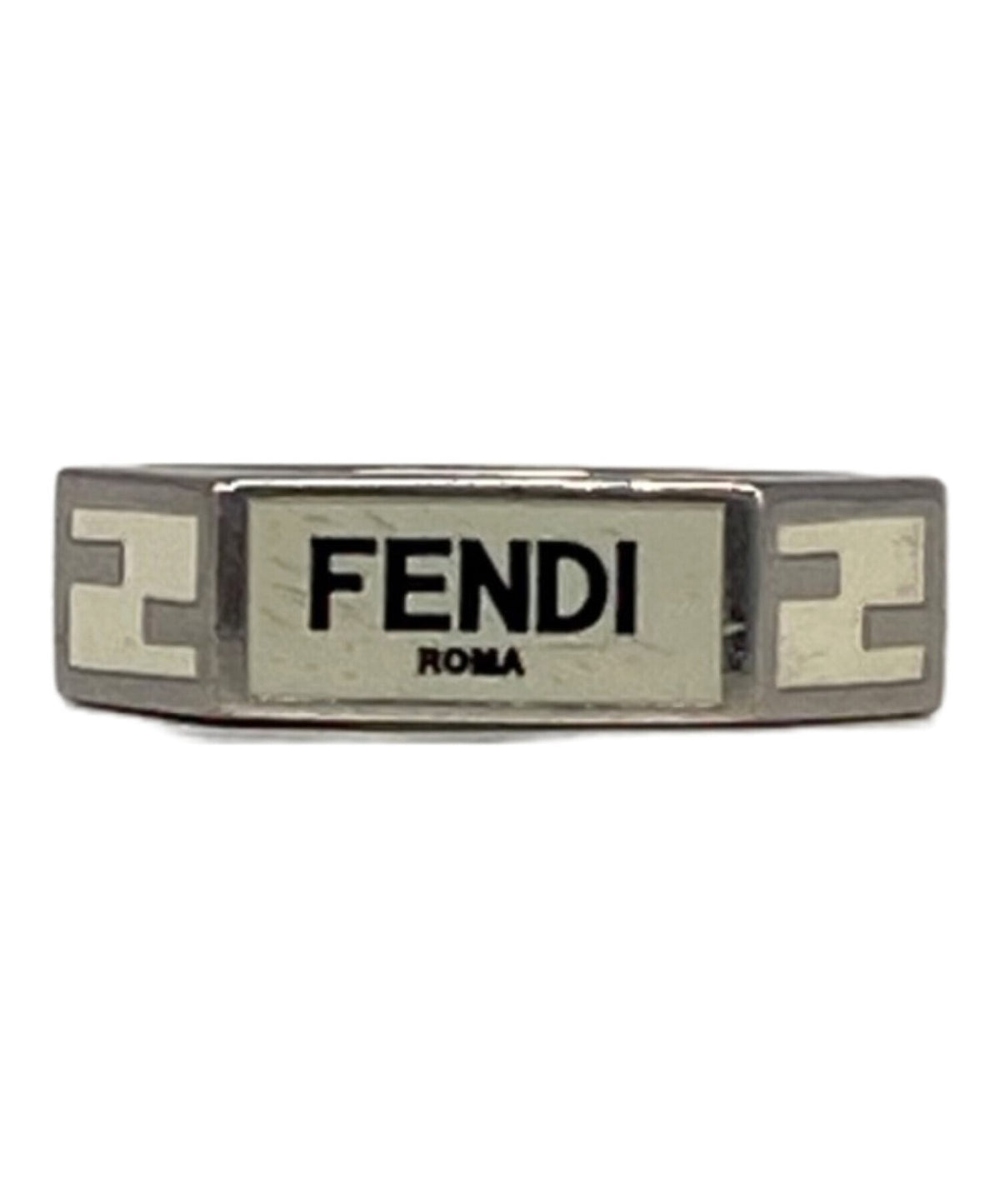 FENDI Zucca Logo Ring Band White x Silver Metal Size XS Mens Accessory 1A0923