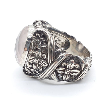 Stephen Dweck Rose Quartz Sterling Silver 925 Flower Ring Size US 5.75 Used