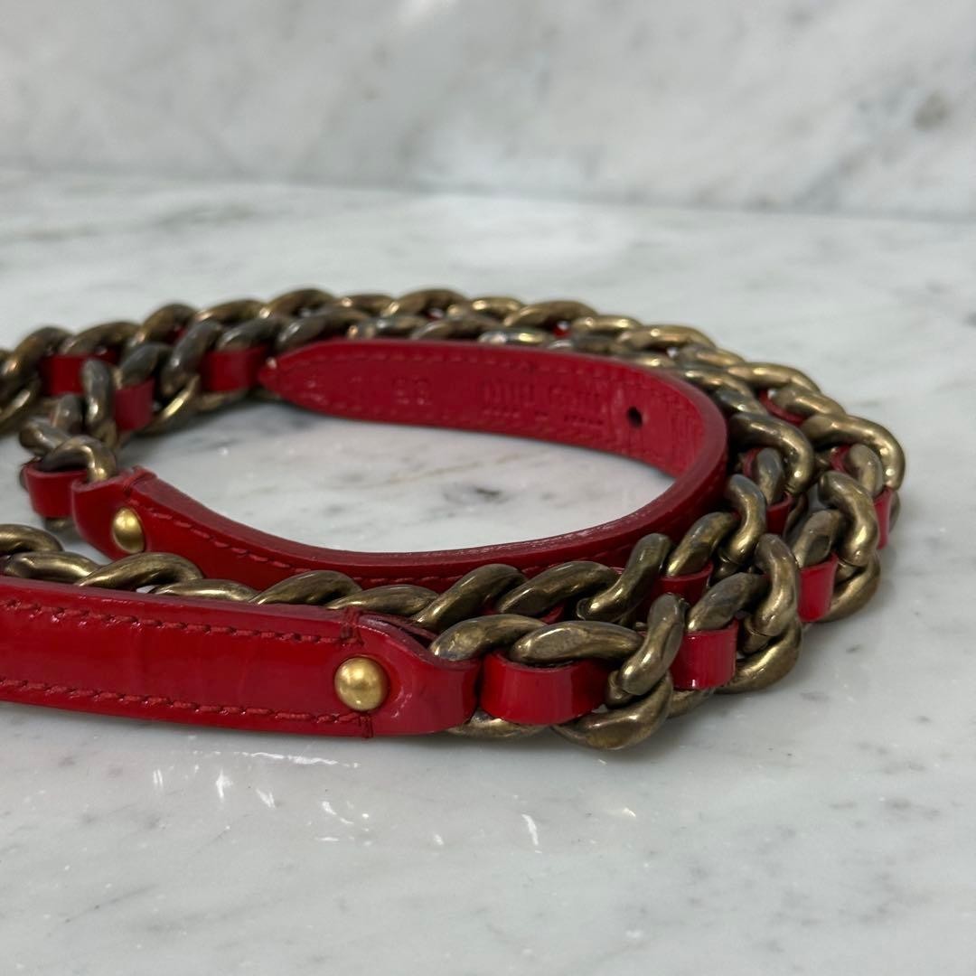 Authentic Miu Miu Red Patent Leather Chain Belt Women L 101cm 39.7in