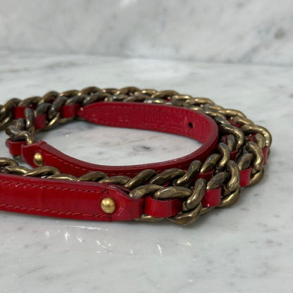 Authentic Miu Miu Red Patent Leather Chain Belt Women L 101cm 39.7in