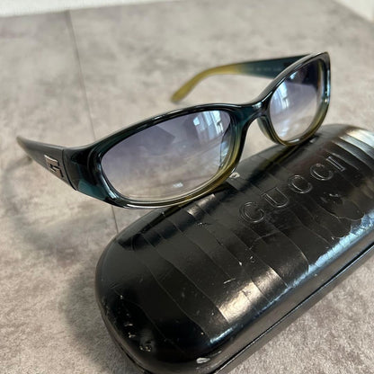 GUCCI GG2456/S Sunglasses Blue Gray Gradient Lens Olive Brown Frame Unisex