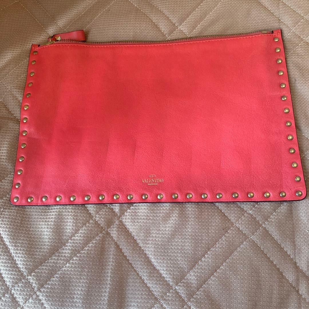 Valentino Garavani Auth Hot Pink Leather Studded Clutch Bag 30x19.5 cm