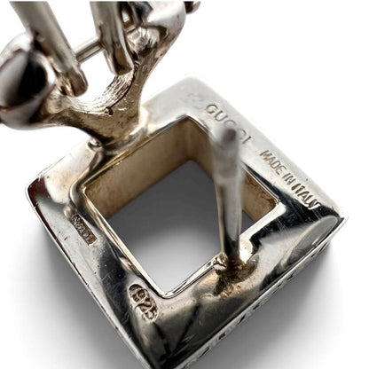 Gucci Silver 925 Open Square Earrings Hook Clip On With Box