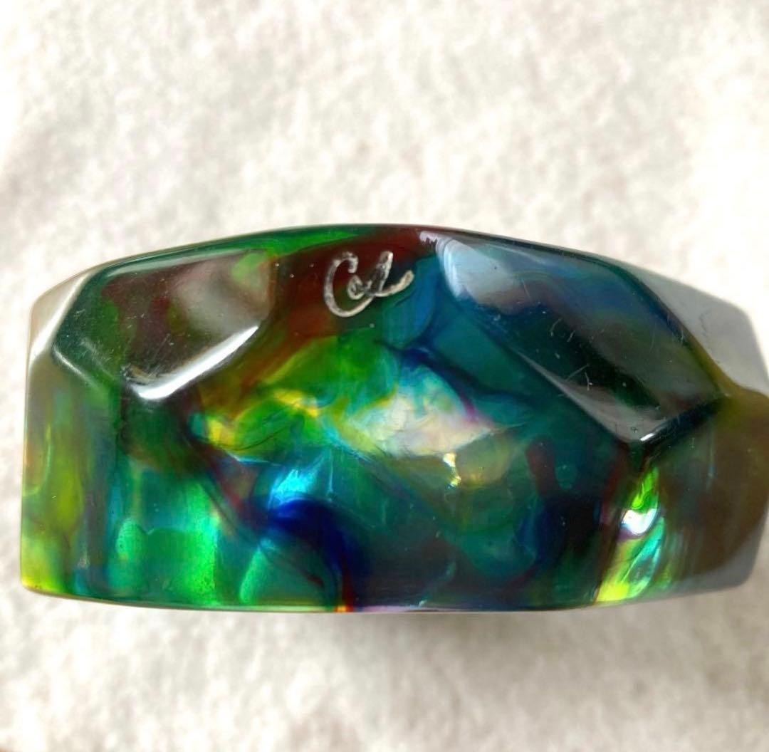 Christian Lacroix Vtg Acrylic Bangle Bracelet Clear Wide 3cm 1.2" Dia 9cm Used