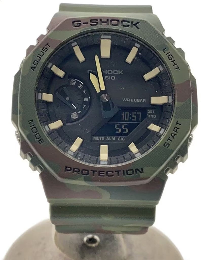 CASIO G-SHOCK GA-2100 Camouflage Ana-Digi Watch Green Resin Case 20BAR WR Used