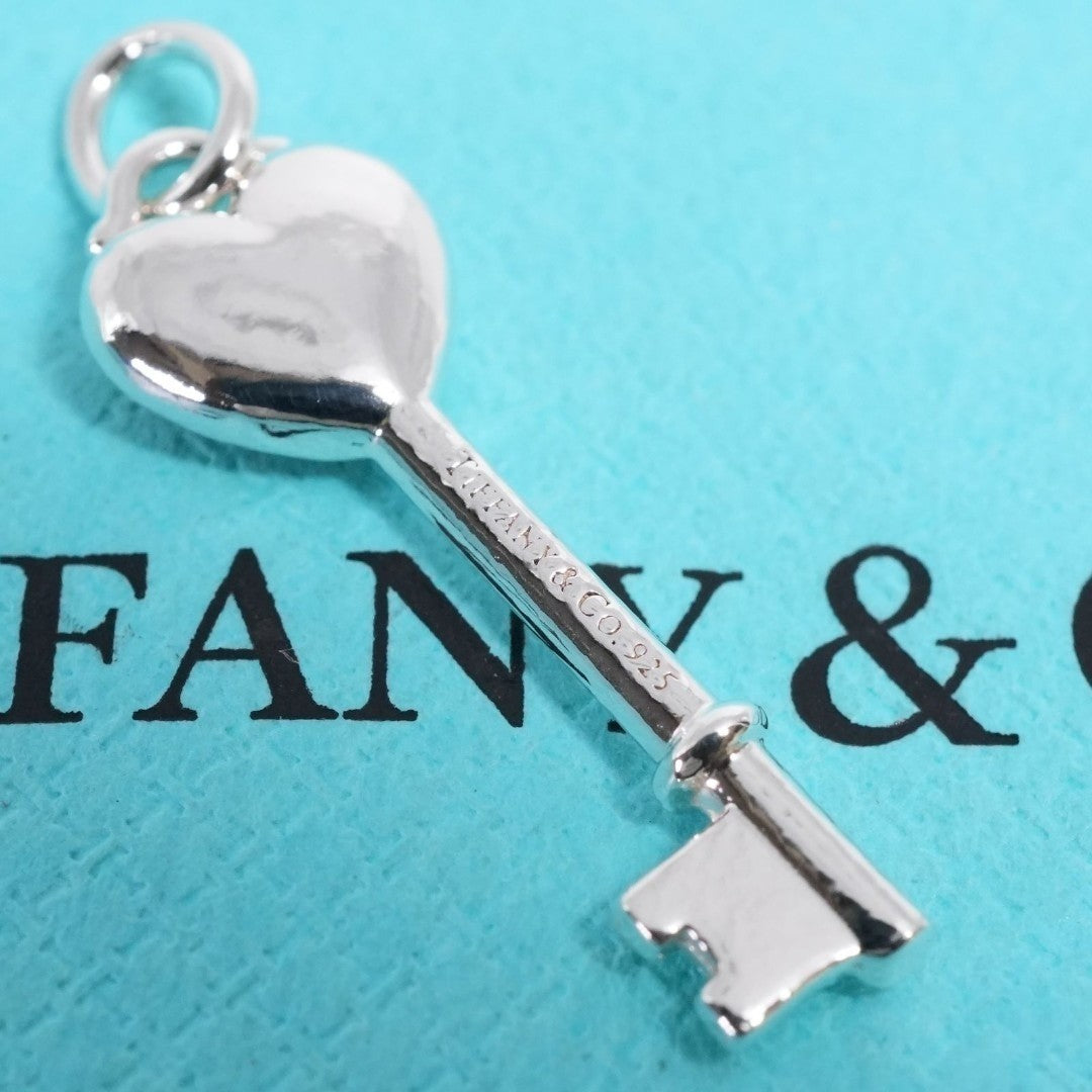 Tiffany & Co Sterling Silver 925 Pink Enamel Heart Key Pendant Top Charm