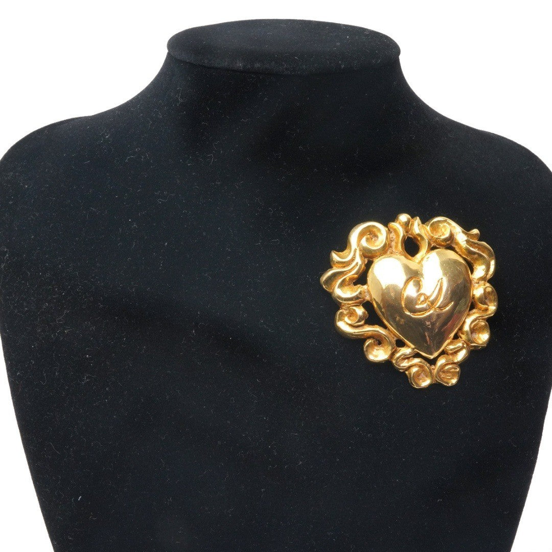 Christian Lacroix Authentic Vintage Heart Brooch Gold 5.8x5.5 cm 2.3x2.2" Used