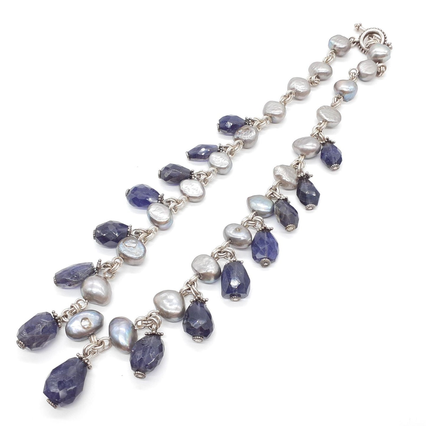 Stephen Dweck Black Pearl Amethyst Sterling Silver 925 Necklace L 16" Toggle