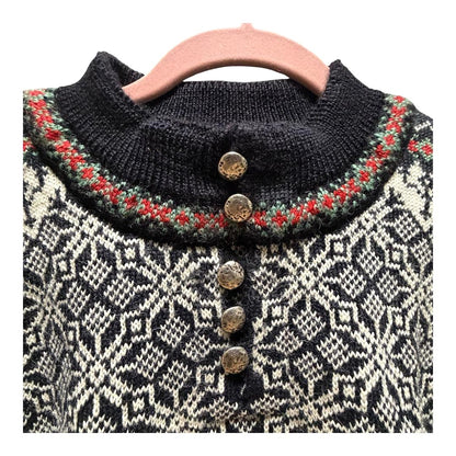 DALE OF NORWAY Nordic Sweater Wool Knit Black Cream Snowflake Pattern Men's M