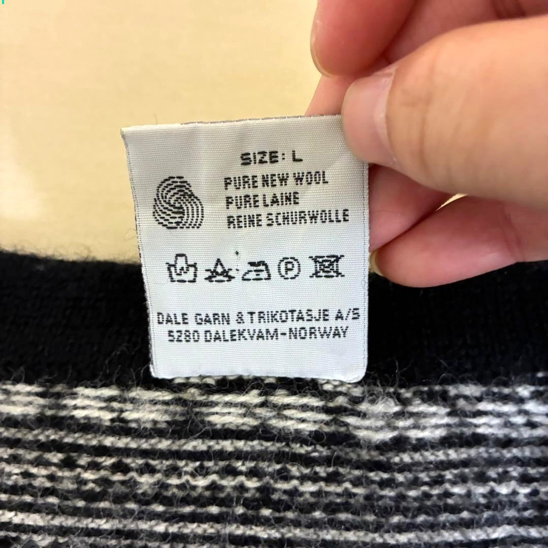 Dale of Norway Nordic Fair Isle Wool Sweater Metal Button Black White Men's L