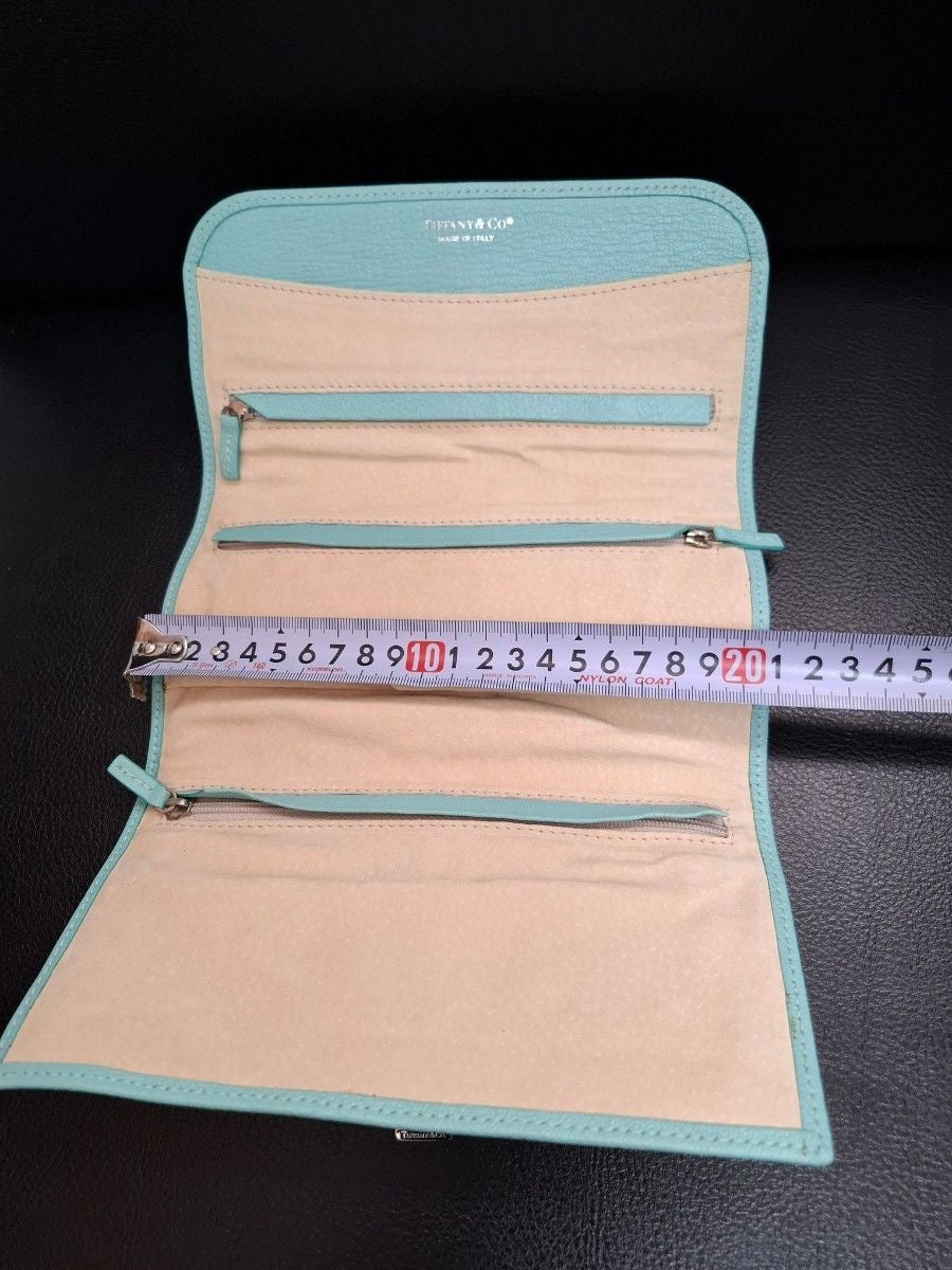 Tiffany & Co Tri Fold Wallet Multi Pouch Jewelry Case Organizer Black Leather