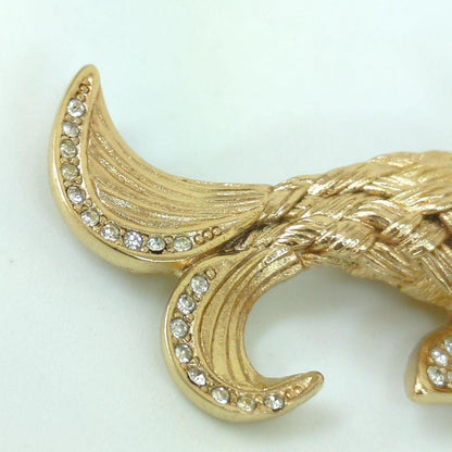 Christian Dior Rhinestone Crystal Gold Tone Koi Fish Carp Brooch From Japan