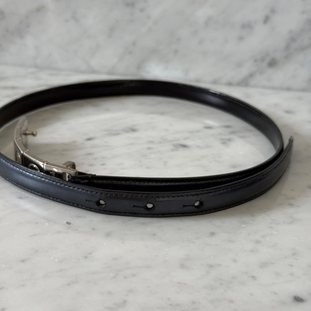 Gucci Navy Leather Logo Buckle Narrow Belt Women Size 75/30