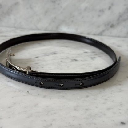 Gucci Navy Leather Logo Buckle Narrow Belt Women Size 75/30