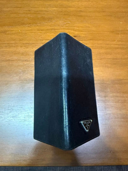 PRADA Saffiano Leather Notebook Cover Black Agenda Case Made in Italy 8.5x17in