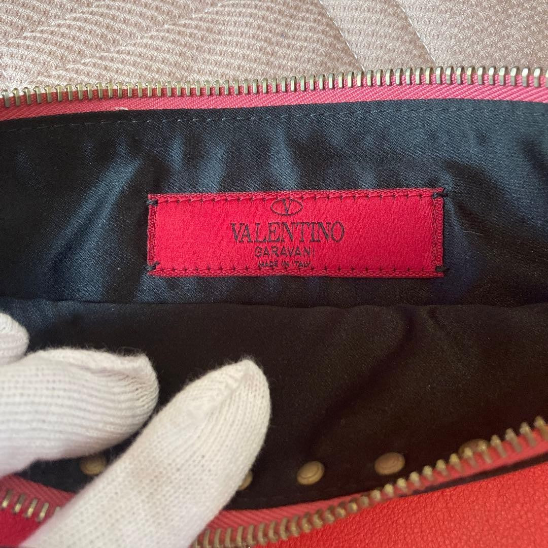 Valentino Garavani Auth Hot Pink Leather Studded Clutch Bag 30x19.5 cm