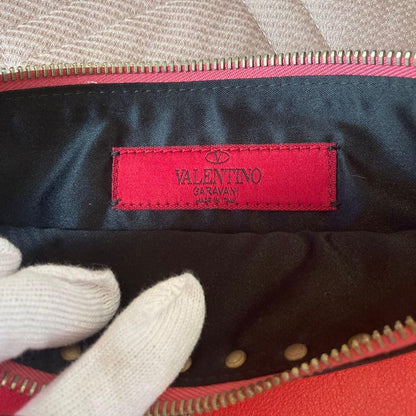 Valentino Garavani Auth Hot Pink Leather Studded Clutch Bag 30x19.5 cm