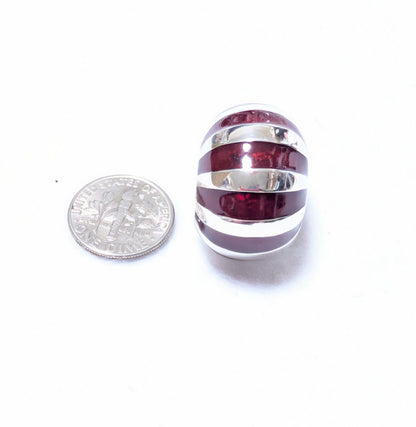 Tiffany & Co. 925 Sterling Silver Red Enamel Shell Shrimp Hoop Clip On Earrings