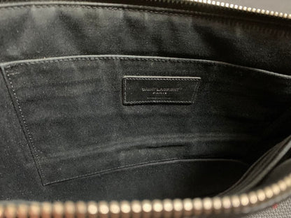 Authentic Saint Laurent Red Star Pattern Black Leather Clutch Hand Bag Used