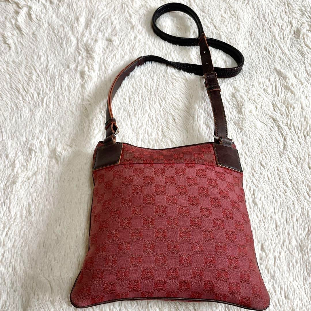Loewe Repeat Anagram Shoulder Bag Canvas Leather Red Used From Japan