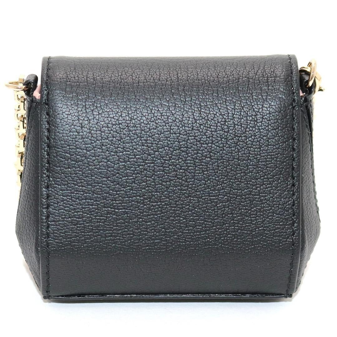 Near Mint Tiffany & Co Leather T Nano Mini Bag Pouch Black Gold Tone Chain