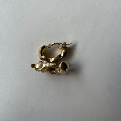 Trifari Gold Black Stone Vintage Earrings Japan Used