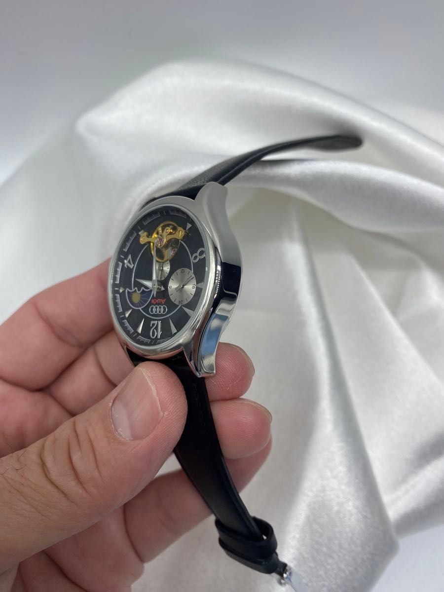 Rare Excellent Audi Sun and Moon Automatic Silver Case Watch Skeleton Unused