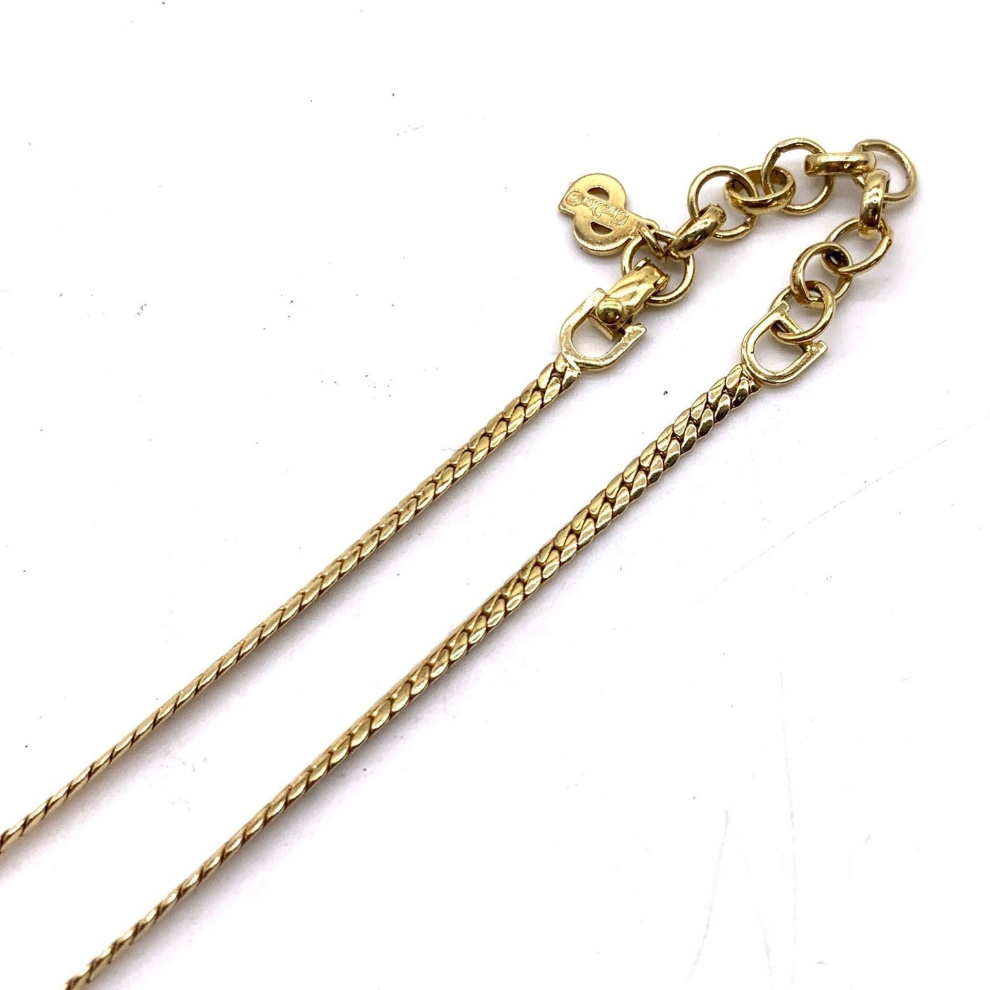 Vintage Christian Dior  Green Stone Rhinestone Gold Tone Chain Necklace 17" Used