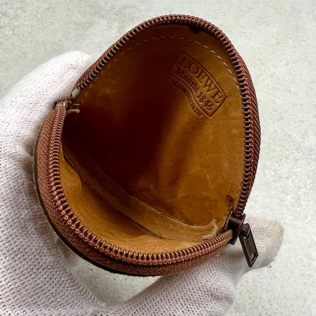 Loewe Anagram Camel Suede Round Coin Case 7.5 x 8cm