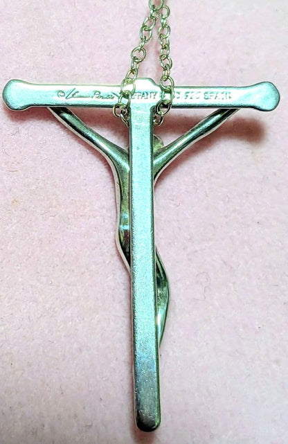Tiffany & Co Crucifix Cross Jesus Pendant Top Silver 925 Chain 1.1x0.8" Auth