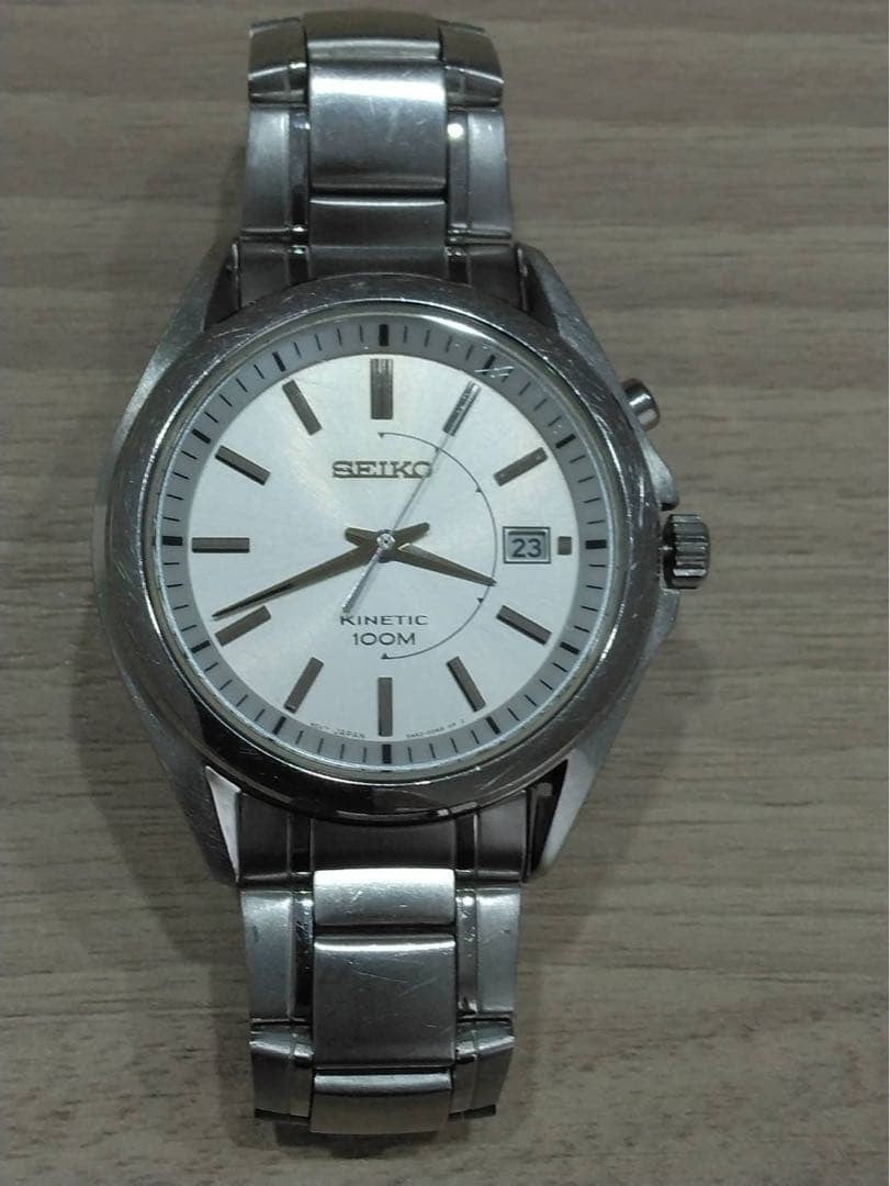 SEIKO Kinetic 5M62 0CW0 Auto Quarts Analog Date Watch Men Silver 10BAR