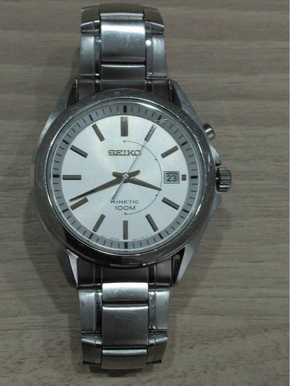 SEIKO Kinetic 5M62 0CW0 Auto Quarts Analog Date Watch Men Silver 10BAR
