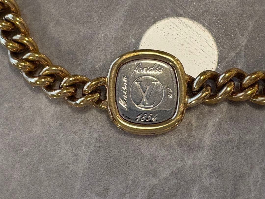 Louis Vuitton 1854 Chain Bracelet Gold Silver Tone Brass Maison fondée 1854