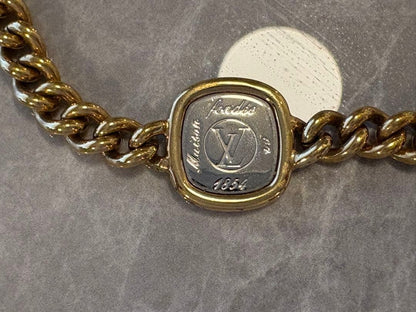 Louis Vuitton 1854 Chain Bracelet Gold Silver Tone Brass Maison fondée 1854