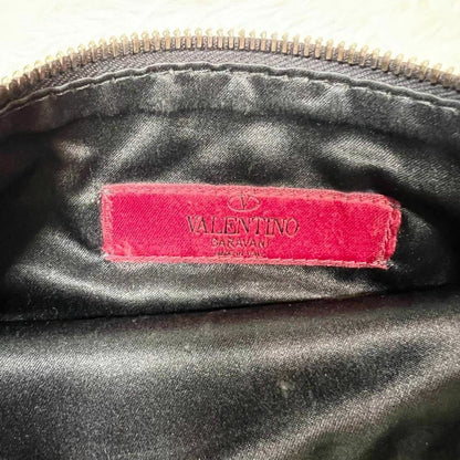 VALENTINO Garavani Rock Stud Black White Leather Clutch Hand Bag Excellent