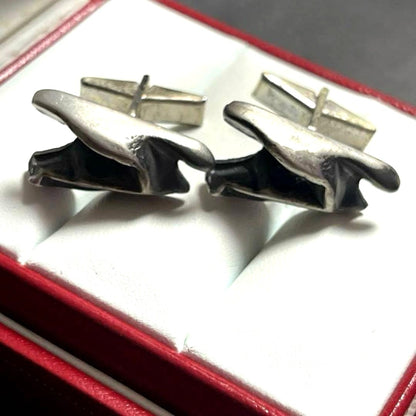 JORGEN JENSEN Denmark Pewter Cufflinks Modernist Abstract Design Men's Vintage