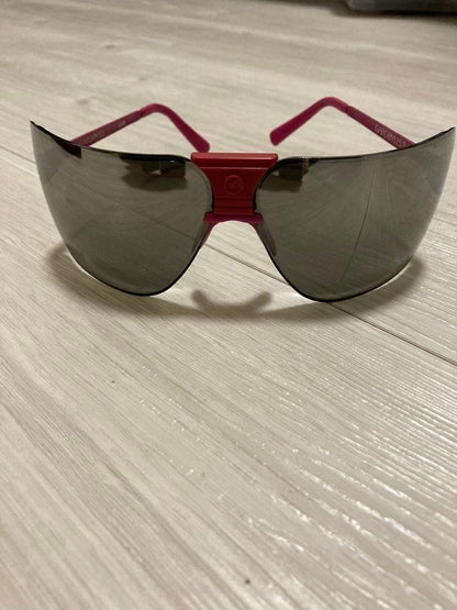 GARGOYLES Shield Sunglasses Pink Frame Smoke Grey Lens Half Rim Wraparound